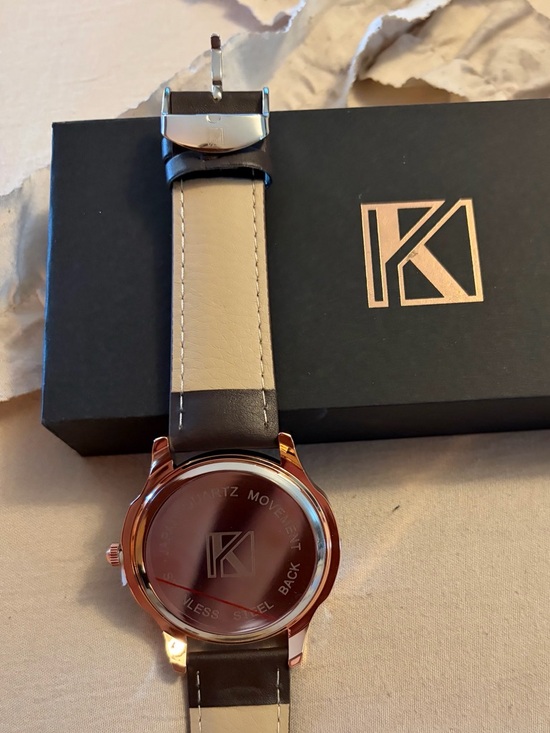 K-Men’s NWT Rose Rose Gold Case Navy Dial Brown Leather Strap Watch - Picture 2 of 4